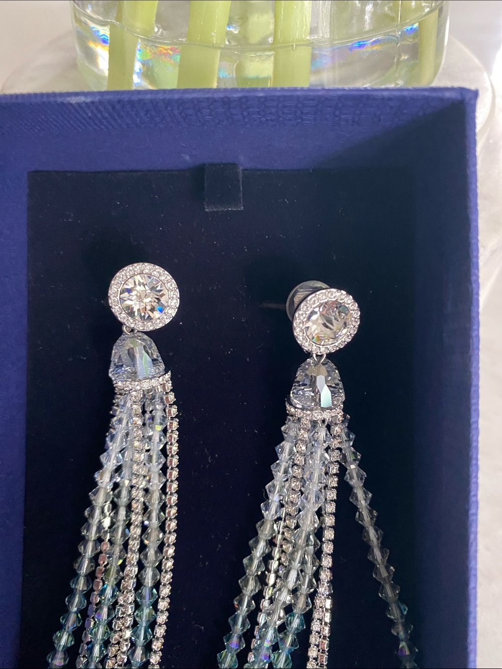 😍NIB Swarovski Ocean View Blue Ombre Clip on Earrings - Picture 7 of 7